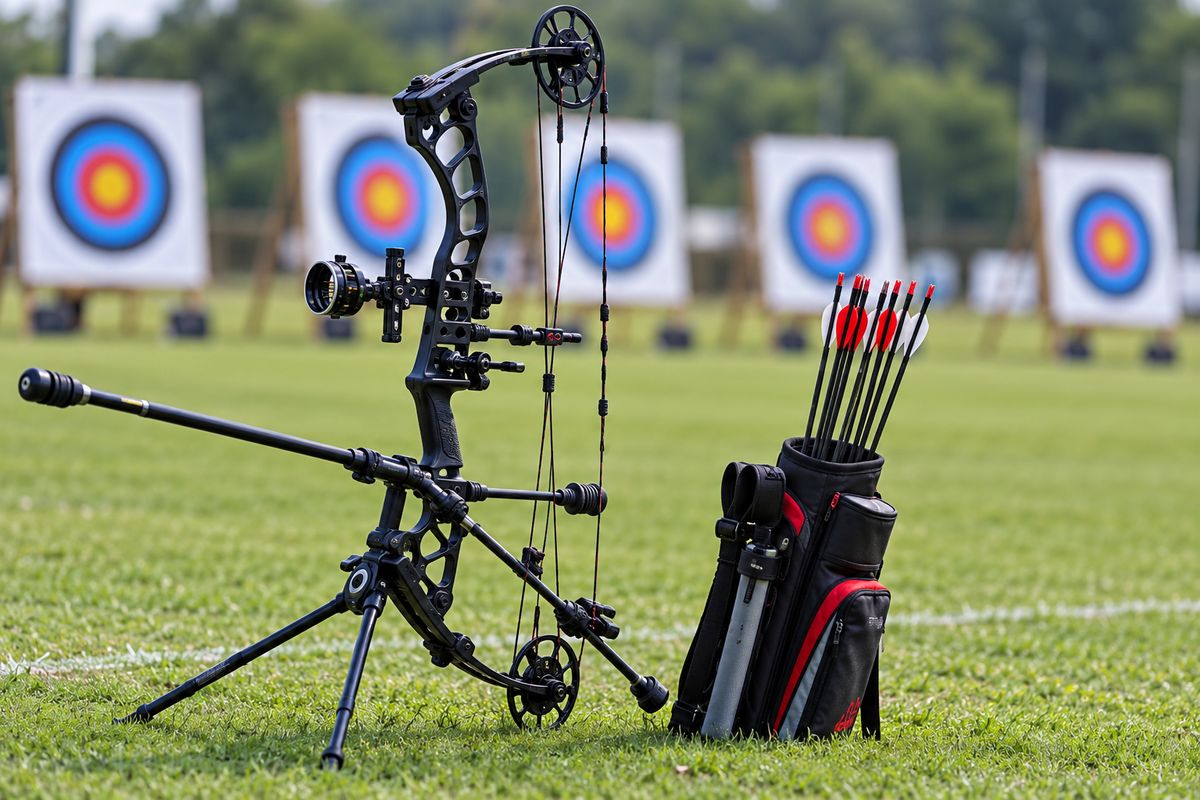 AI-generated illustration of generic archery equipment; not Sheetal Devi’s actual bow or a photograph of the competition.